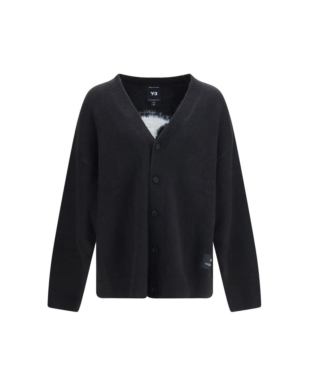 Y-3 Black Chito V-Neck Cardigan With Graphic Back Sweater for men