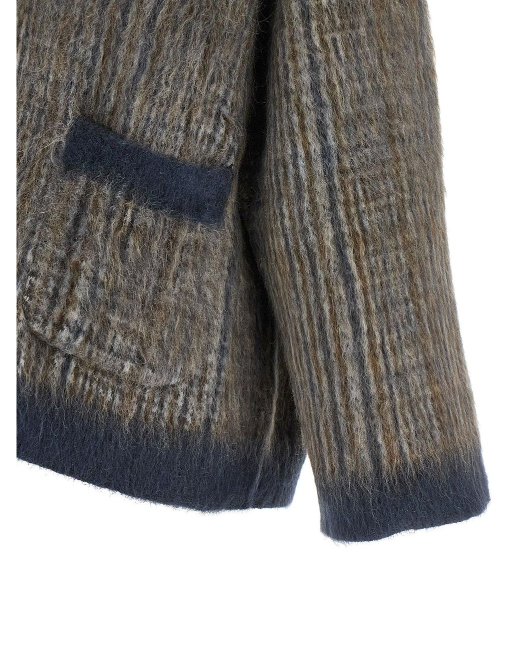 Brunello Cucinelli Gray Prince Of Wales Mohair-Wool Cardigan