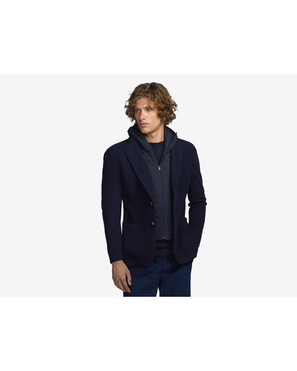 Sease Blue Hooded Blazer Jacket for men
