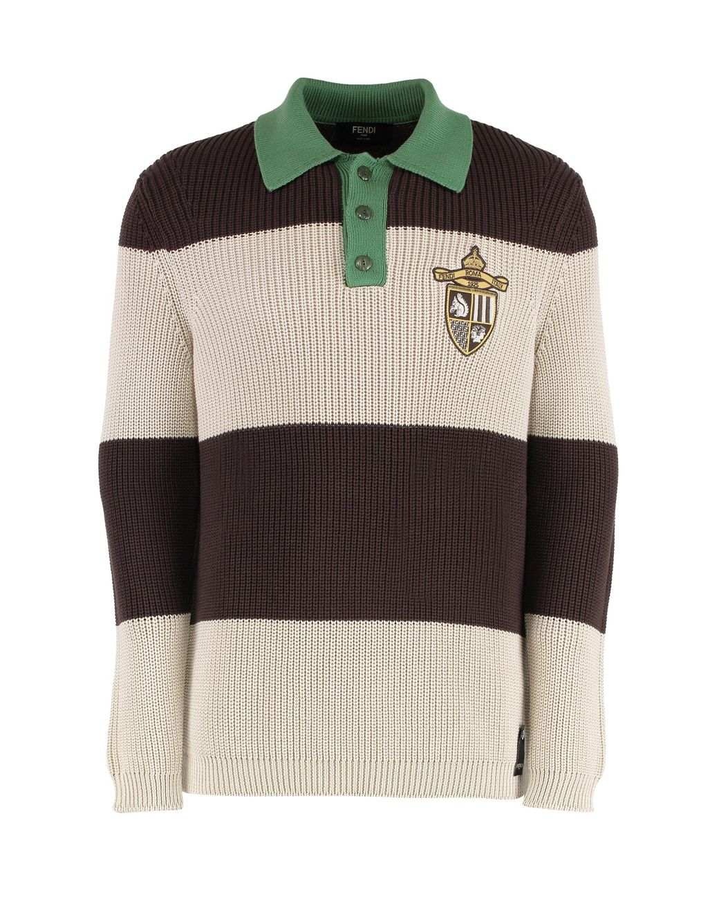 Fendi Black Knitted Cotton Polo Shirt for men