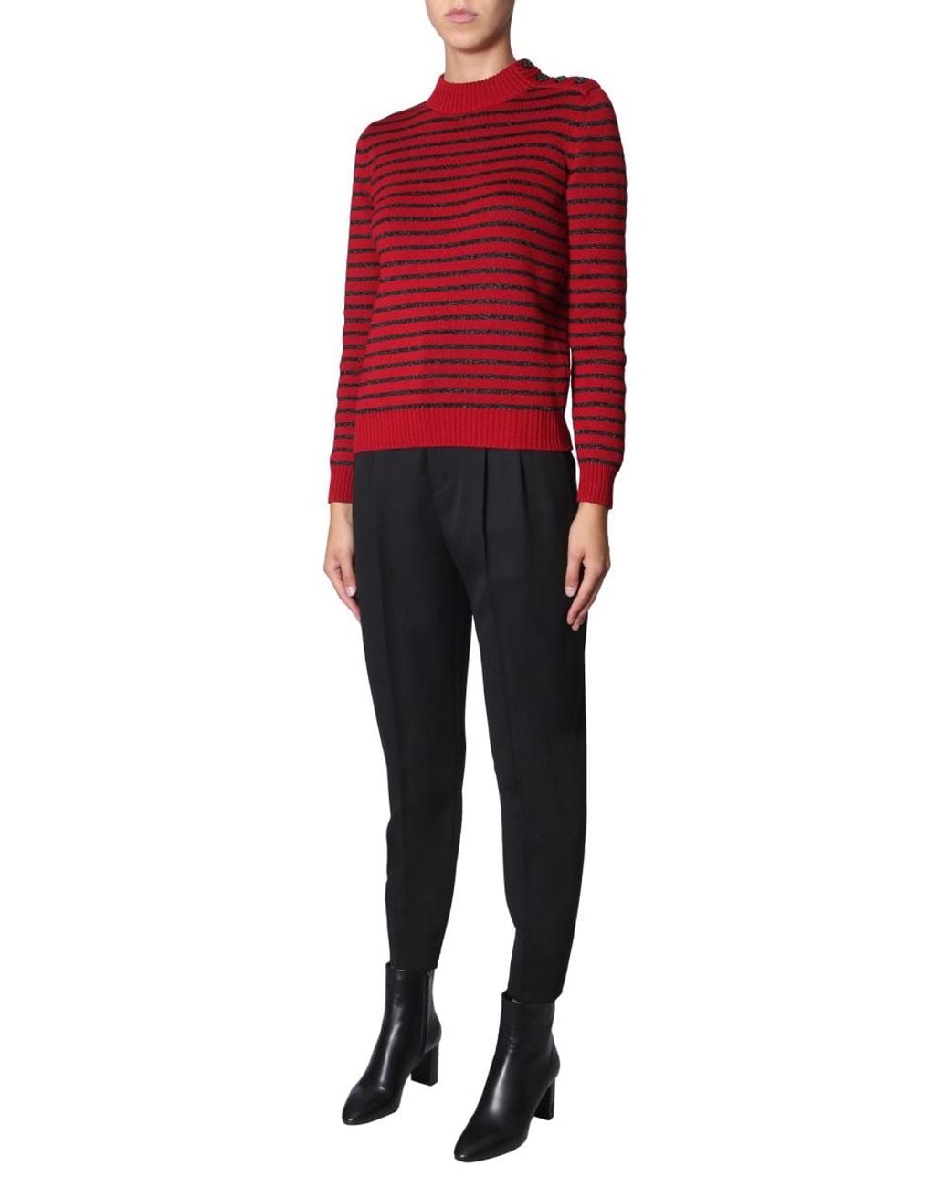 Saint Laurent Red Saint Laurent Crew Neck Cotton Blend Sweater