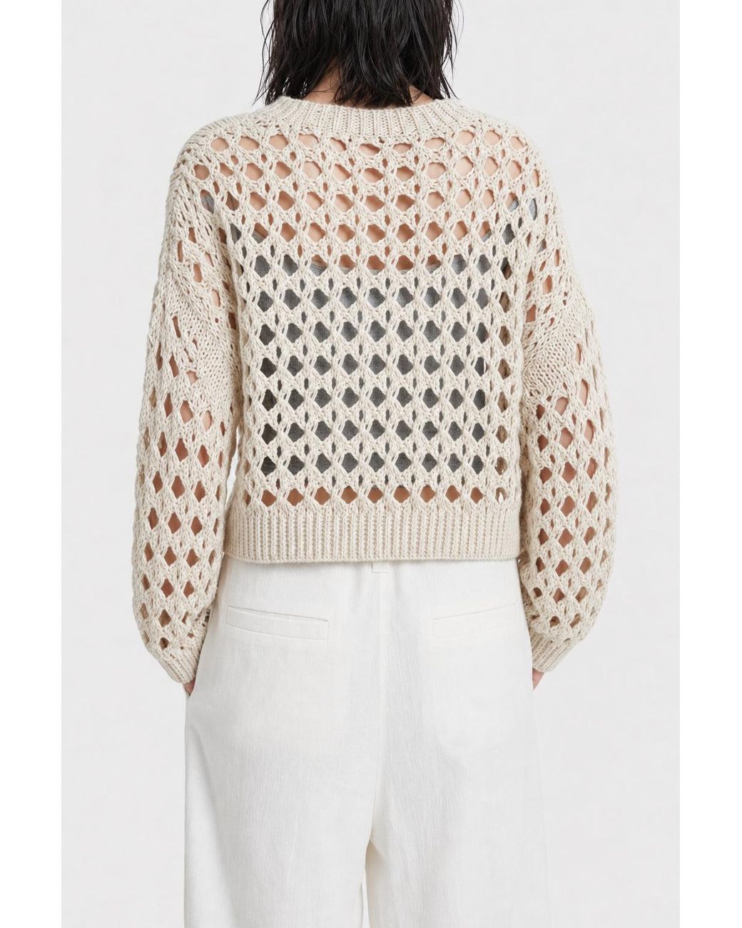 Brunello Cucinelli White Openwork Knit Sweater