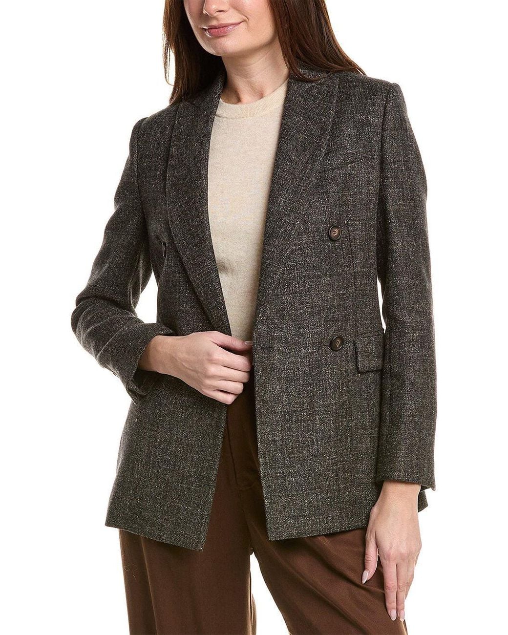 Brunello Cucinelli Black Macro Melange Wool Linen Blend Double Jacket Clothing