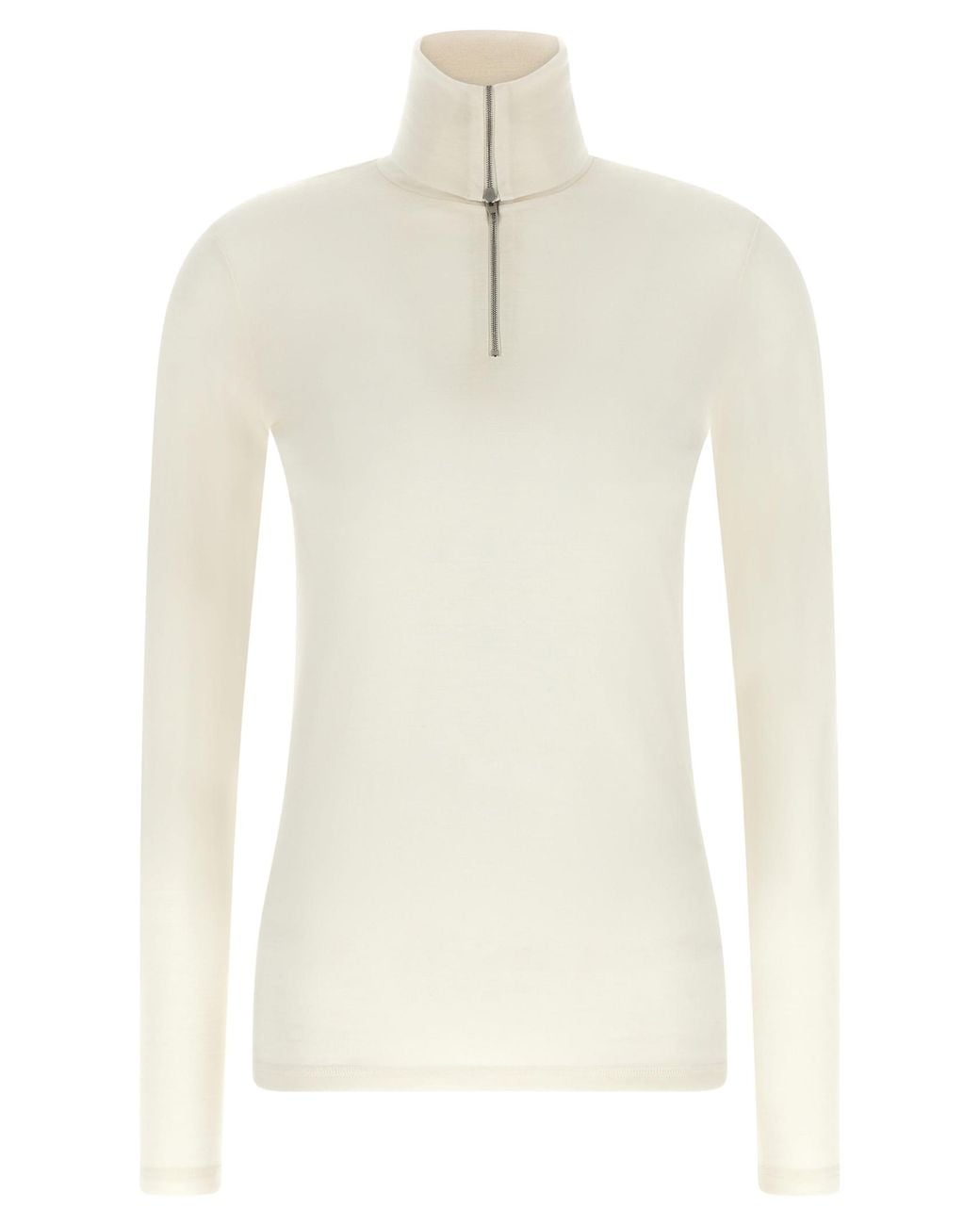 Jil Sander White Jil Sander Half-Zip Virgin Wool Blend Sweater