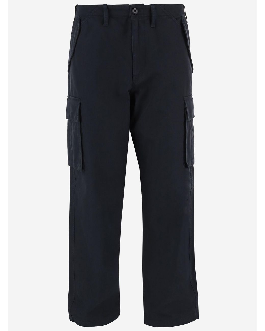 Burberry Blue Cotton Cargo Trousers With Check Details for men