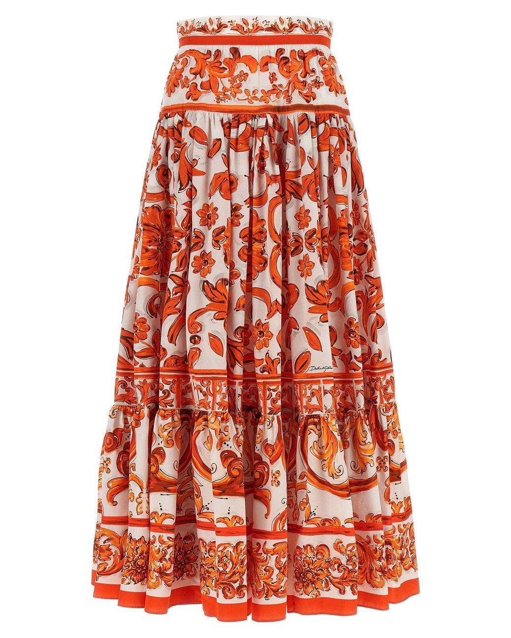 Dolce & Gabbana Red Dolce & Gabbana Maiolica Print Poplin Skirt