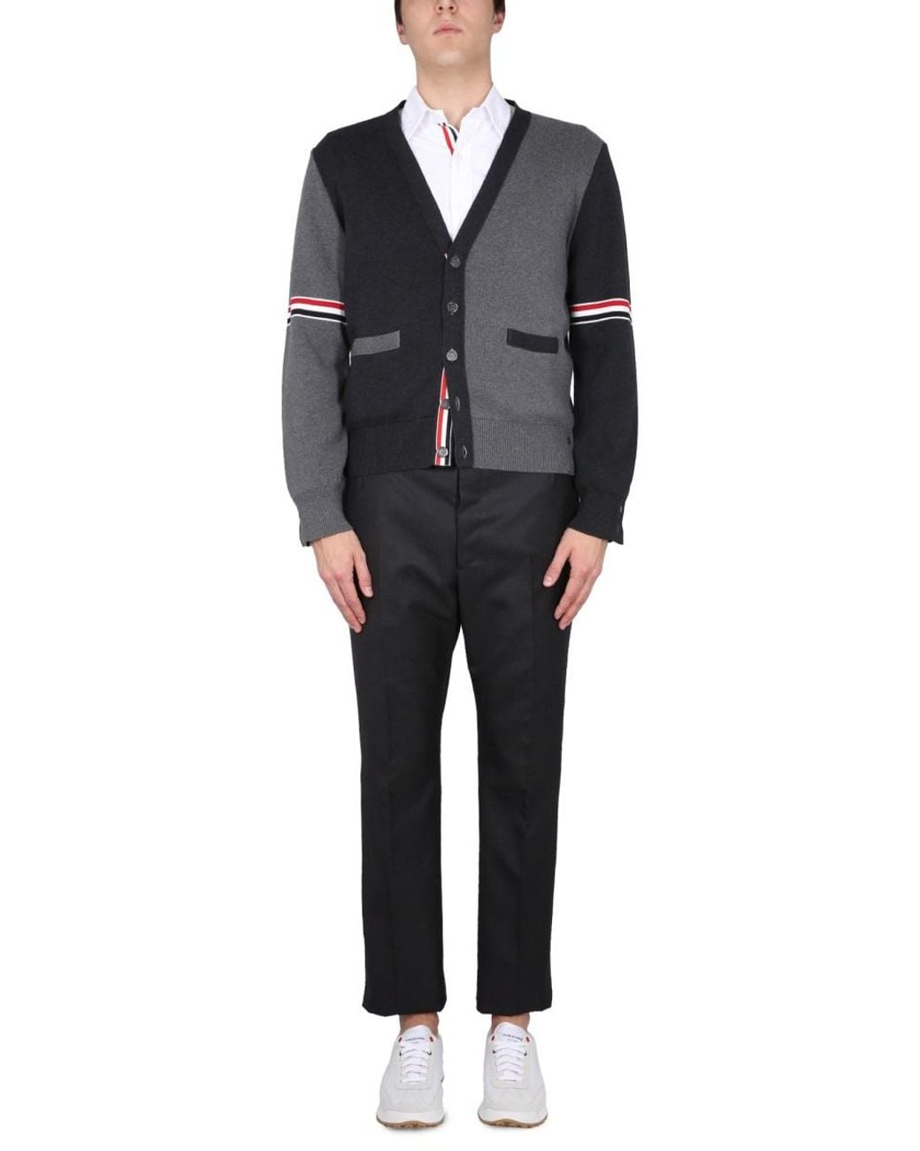 Thom Browne Black V-Neck Cardigan Cotton Jumpers for men