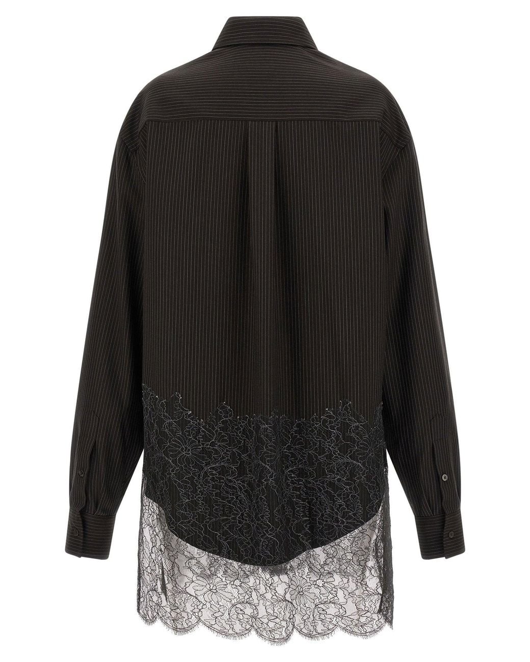 Fendi Black Pinstripe Wool With Lace Trim Shirt
