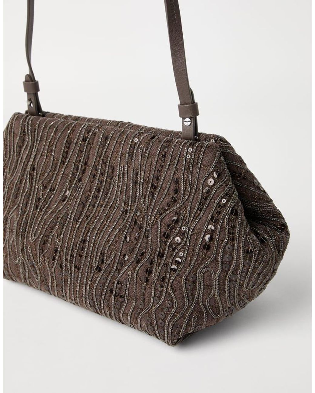 Brunello Cucinelli Brown Cotton Linen Clutch