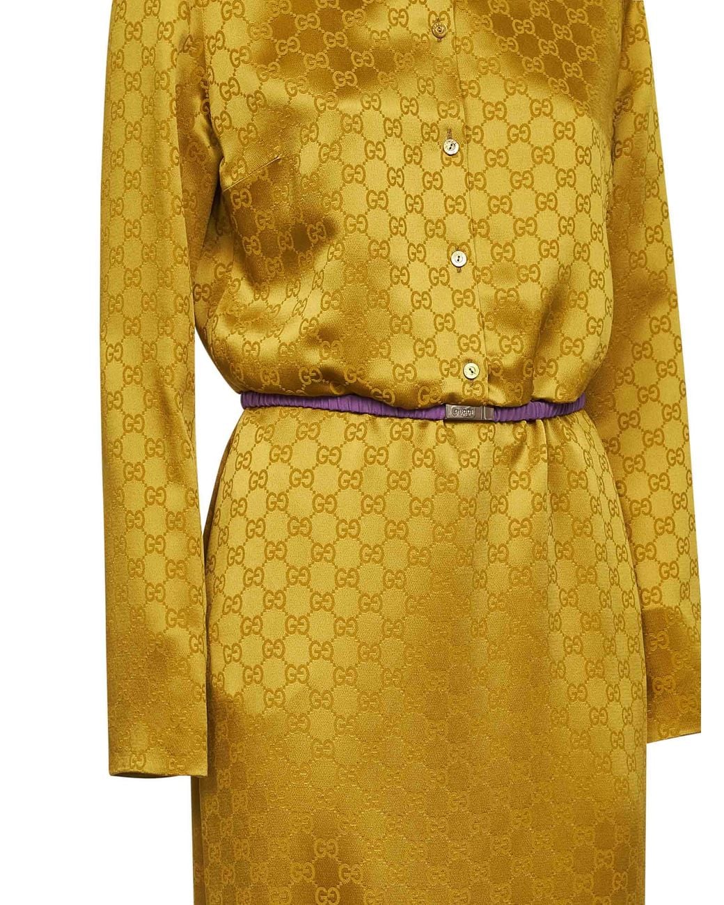 Gucci Yellow Gg Jacquard Viscose Midi Shirt Dress