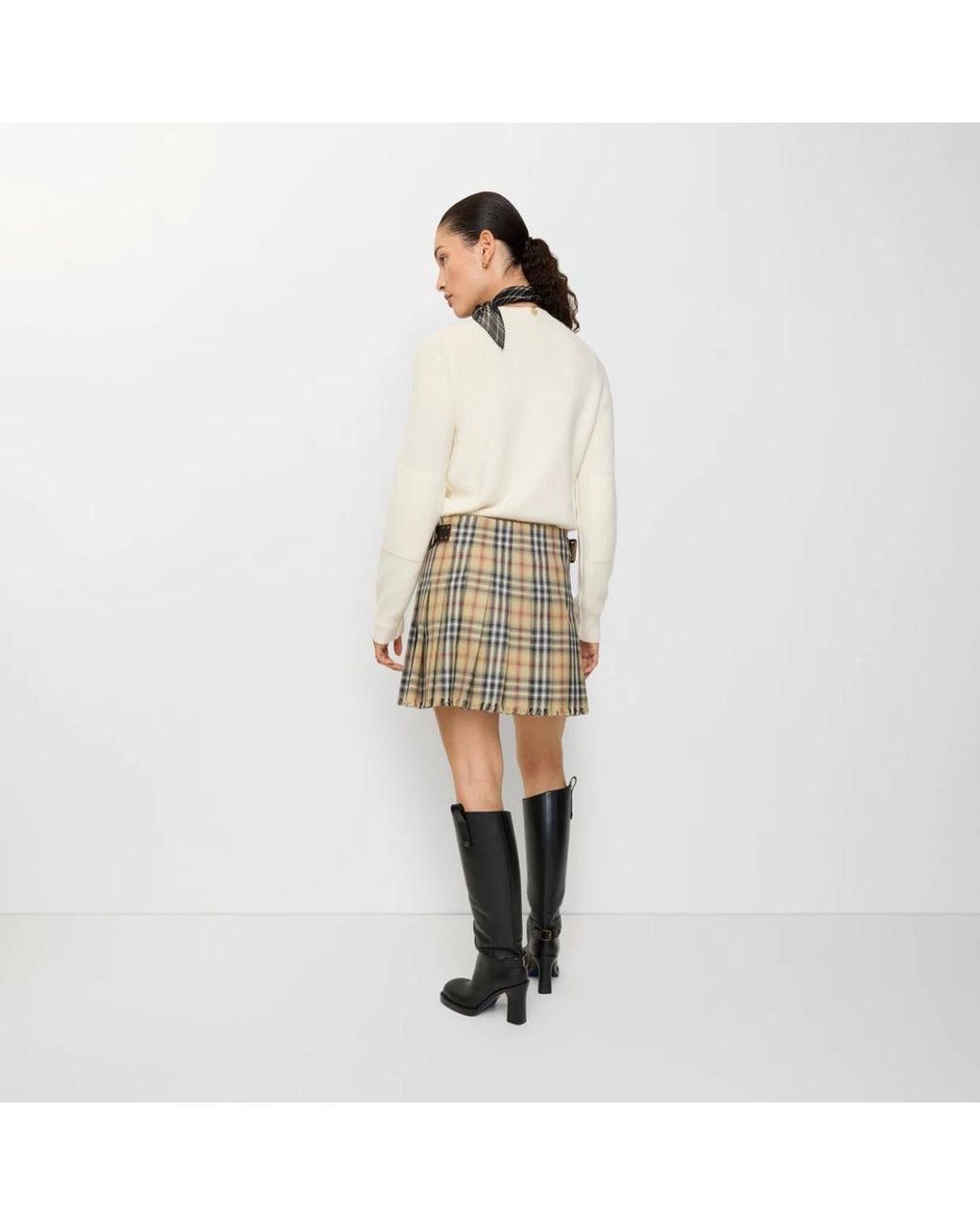 Burberry Natural Burberry Checked Cotton Skirt