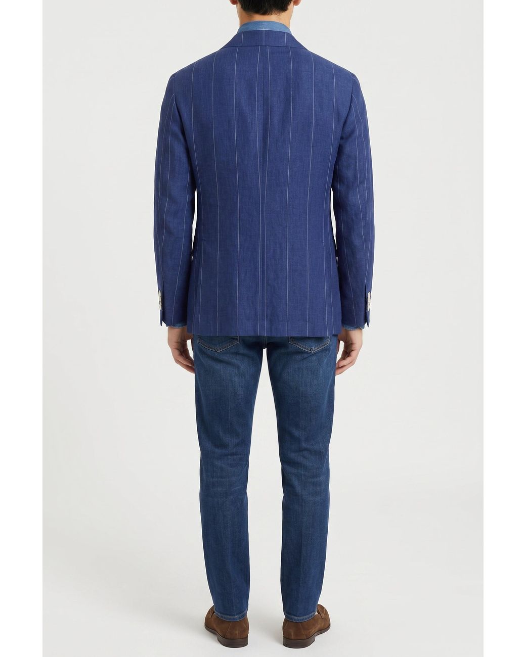 Brunello Cucinelli Blue Linen Tailored Blazer for men