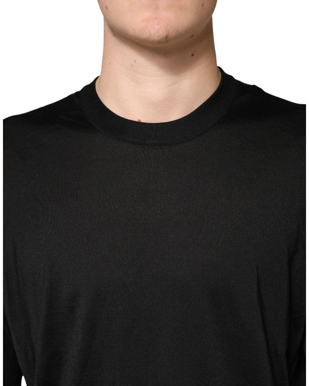 Dolce & Gabbana Black Silk Crew Neck Pullover Sweater Clothing for men