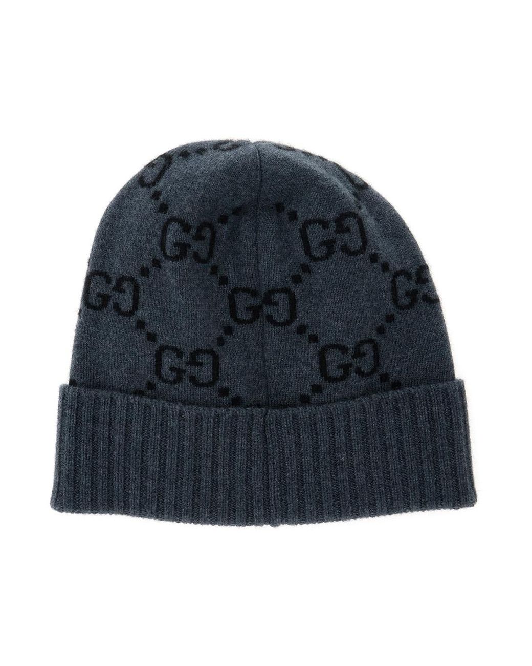 Gucci Blue Beanie Gg Jacquard Cashmere Hat for men