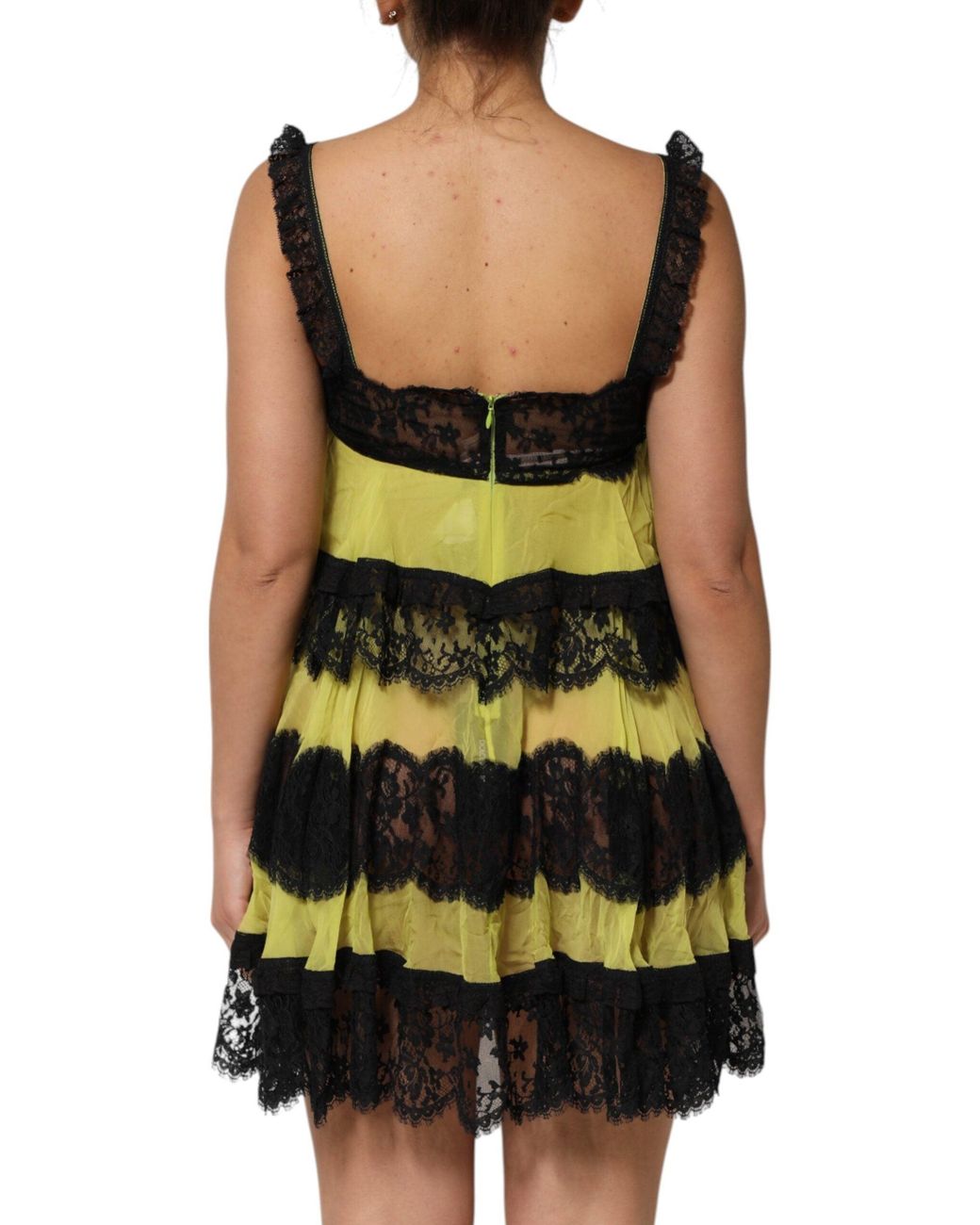 Dolce & Gabbana Green Dolce & Gabbana Lace-Trimmed Silk Babydoll Chemise