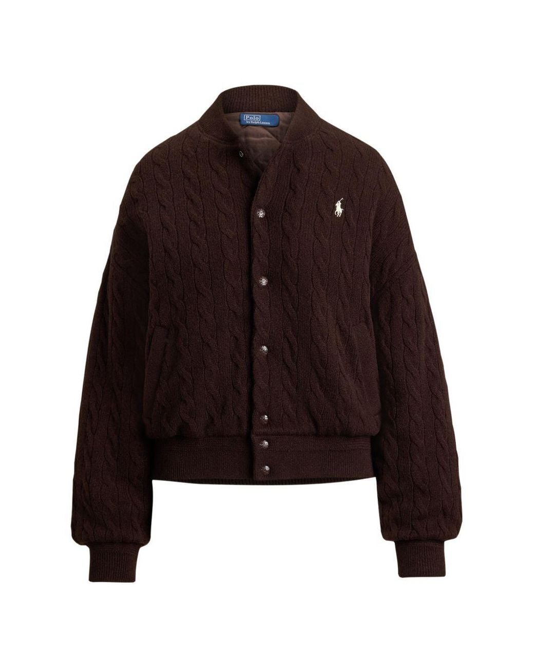 Polo Ralph Lauren Brown Bomber Jacket Cable-Knit Wool