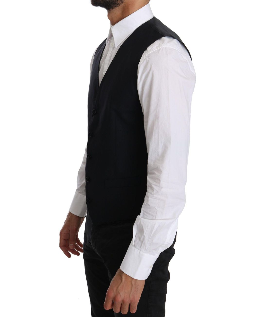 Dolce & Gabbana Black Blue Wool Waistcoat Formal Gilet Vest for men