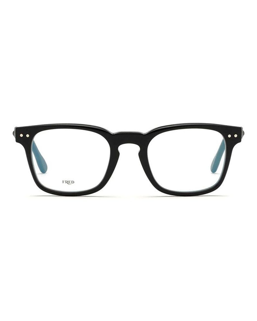 Fred Black Eyeglasses Square Full Rim, Shiny Frame And Clear Light Block Lens Fg50006U001 for men