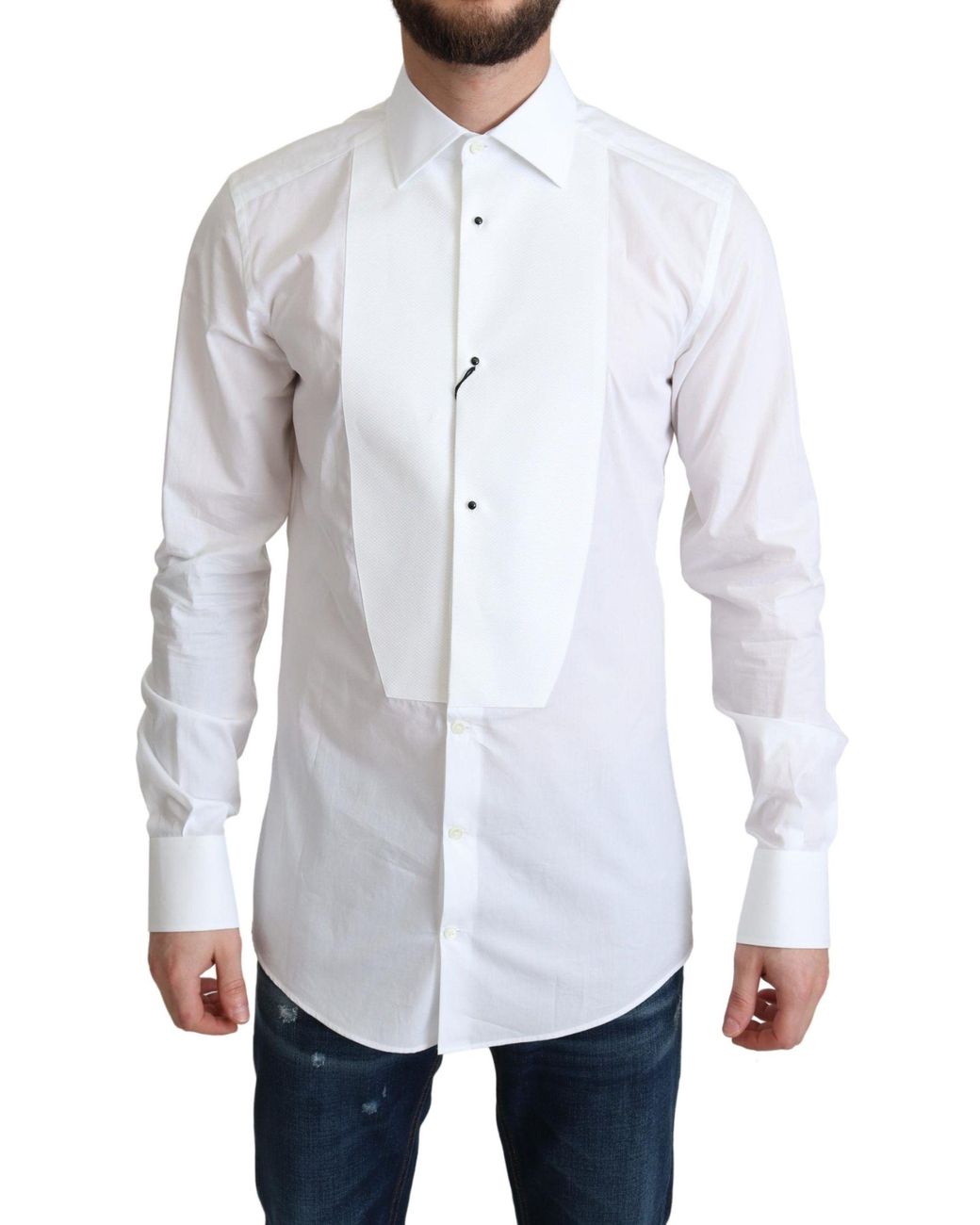 Dolce & Gabbana White Bib Cotton Poplin Formal Shirt for men