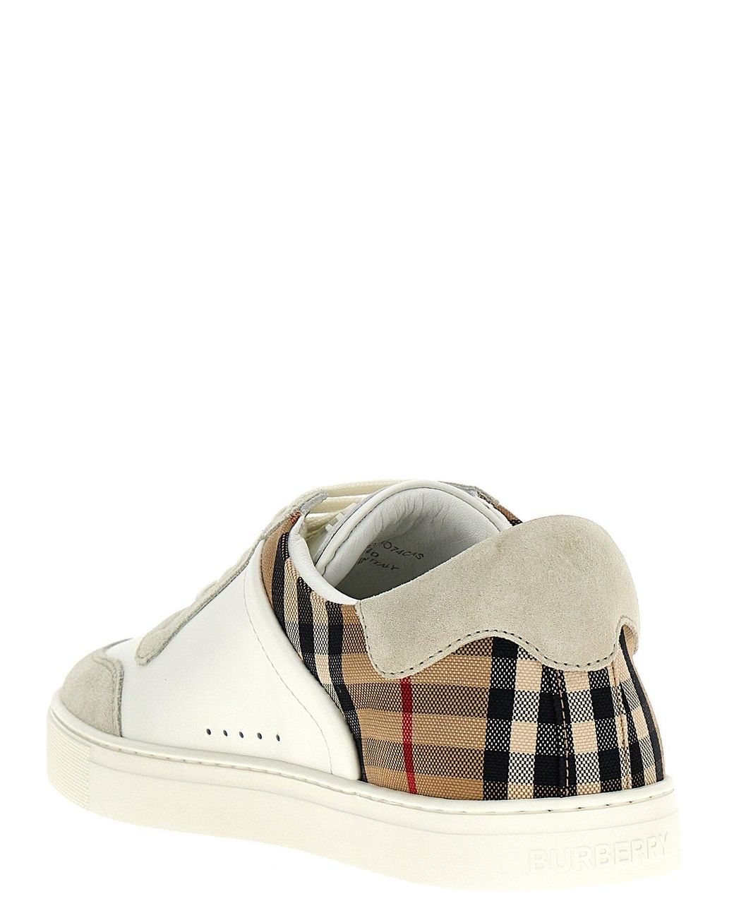 Burberry Check-Print Leather And Suede Sneaker in White for Men | Lyst