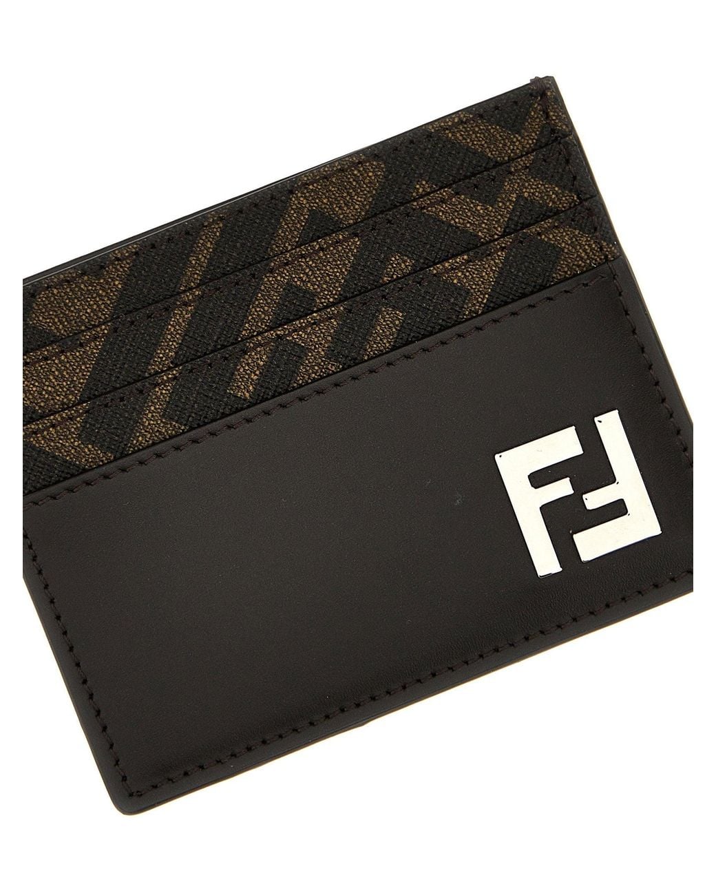 Fendi Black Ff Logo Canvas & Leather Card Case