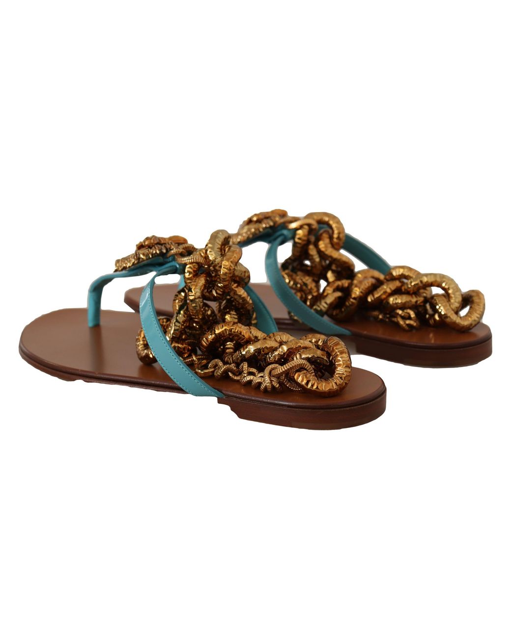 Dolce & Gabbana Blue Leather Devotion Flats Sandals