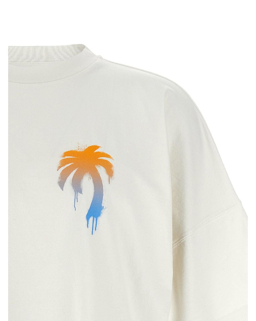Palm Angels White Palm Logo Embroidered T-Shirt for men