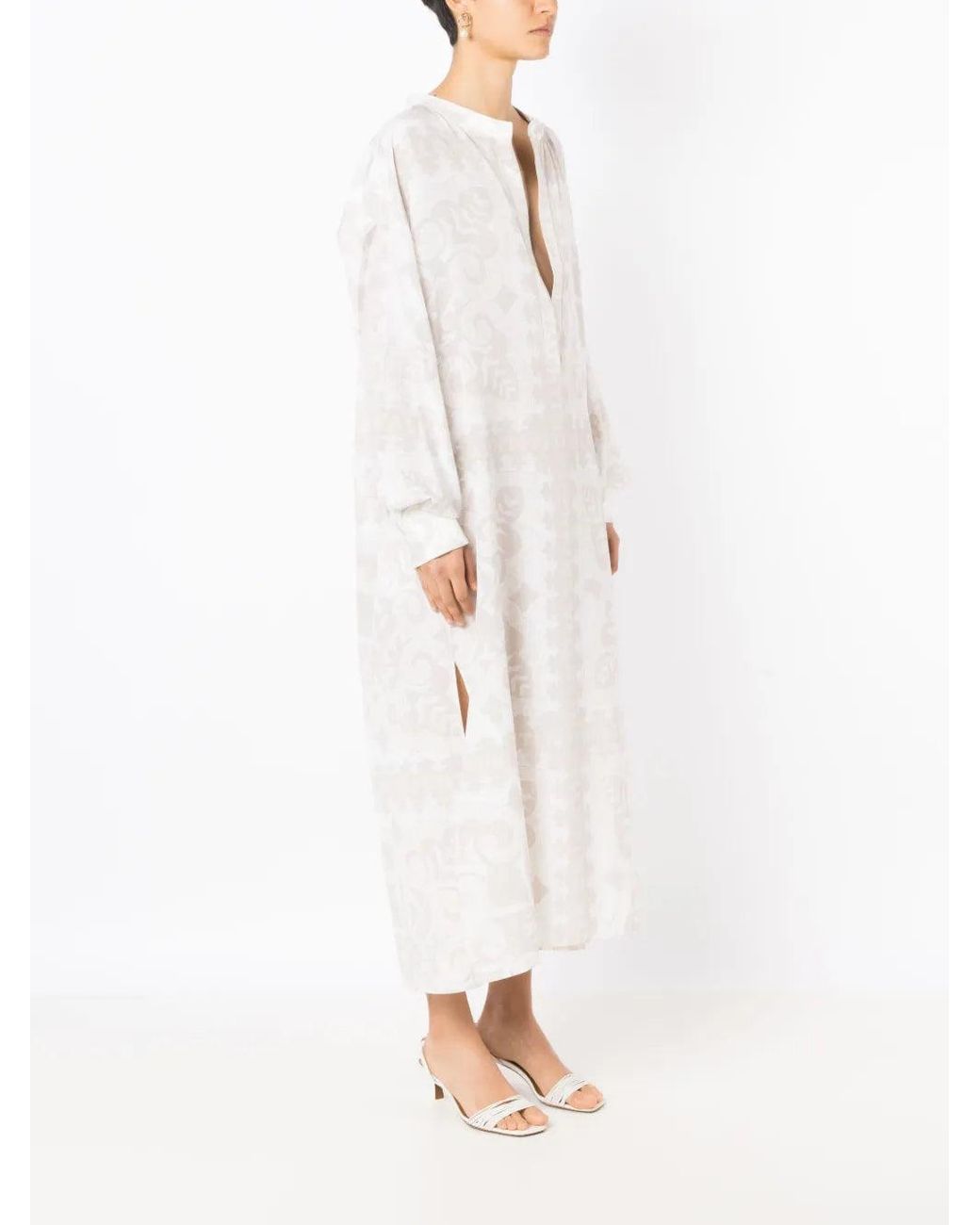 Valentino White Geometric-Print Silk-Cotton Dress