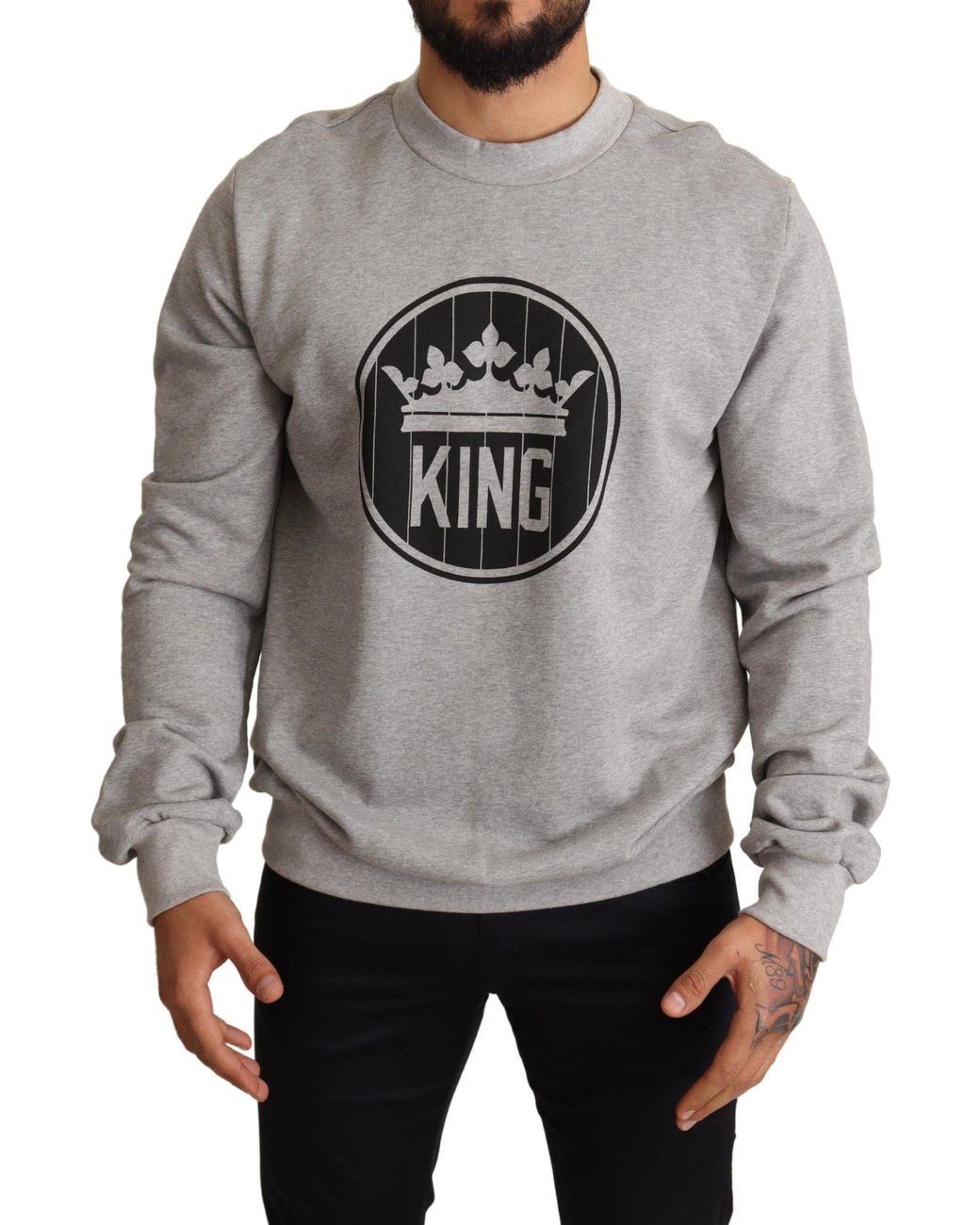 Dolce & Gabbana Gray King Sweatshirt Crewneck Cotton for men