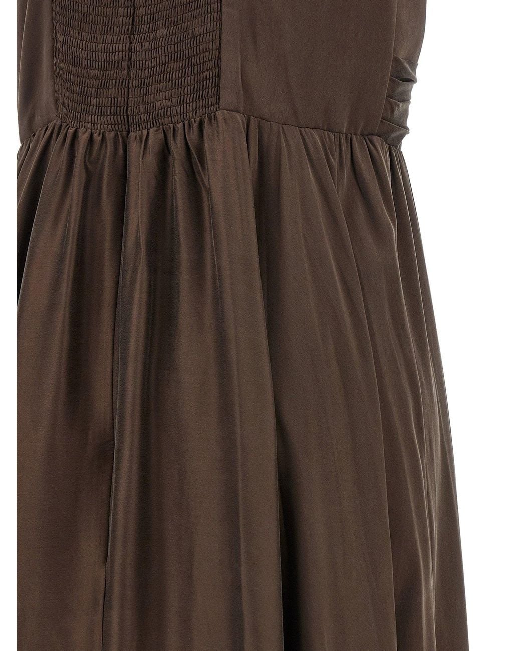 Zimmermann Brown Pleated Silk V-Neck Dress