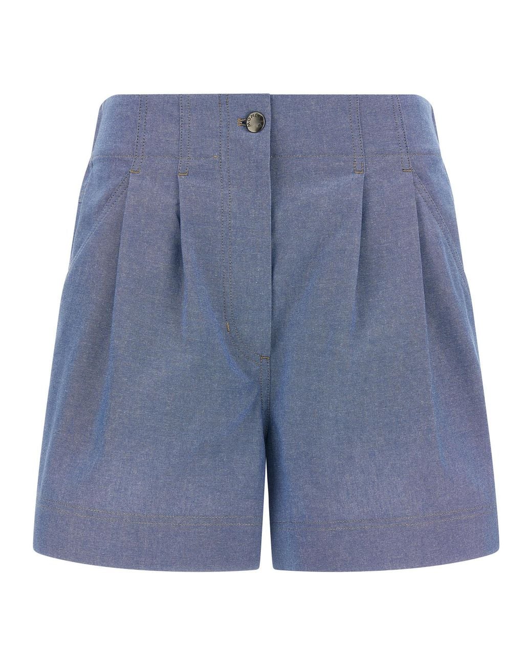 Moncler Blue Pleated Chambray Bermuda Shorts