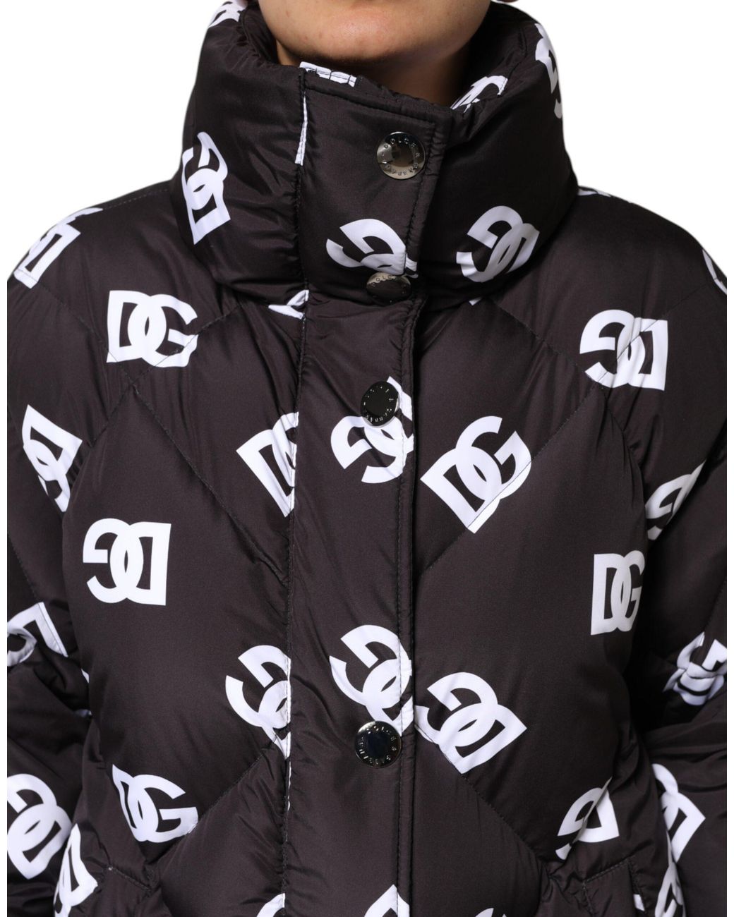 Dolce & Gabbana Black Dg Mania Puffer Quilted Long Coat Jacket Polyester Clothing