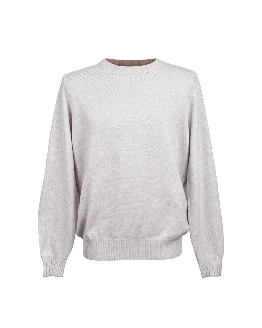Brunello Cucinelli Gray Fog Cashmere Crew Neck Sweater for men