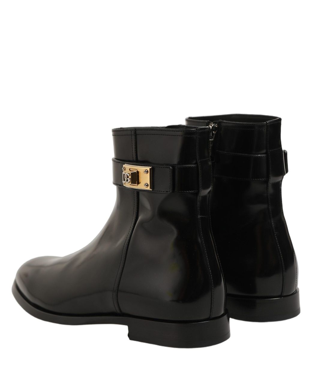 Dolce & Gabbana Black Leather Buckle Mid Calf Boots Shoes for men