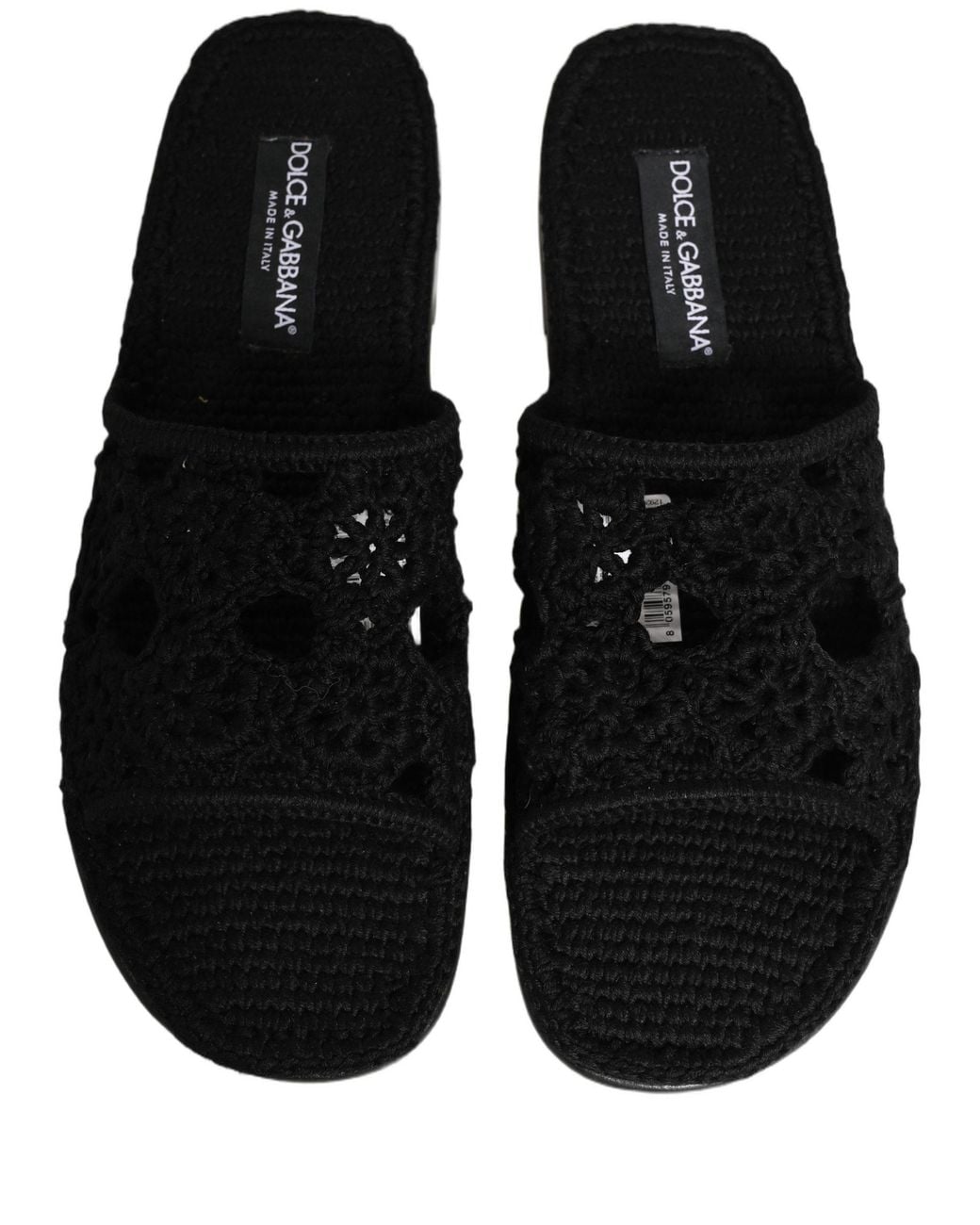 Dolce & Gabbana Black Fabric Woven Slides Sandals Flats Shoes for men