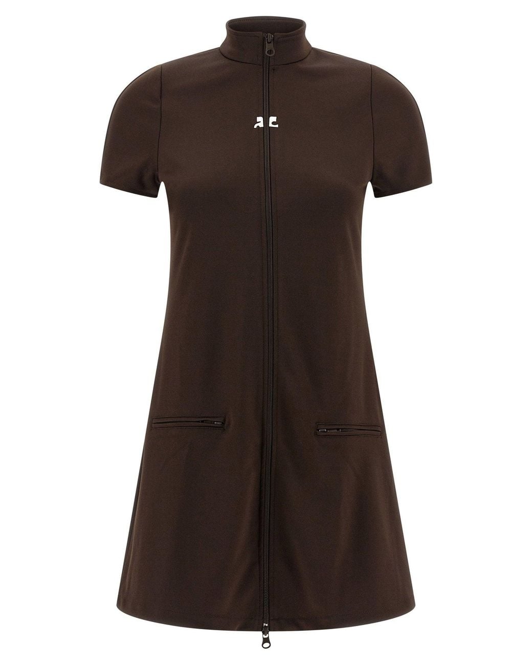 Courreges Brown Logo-Embroidered Interlock Dress