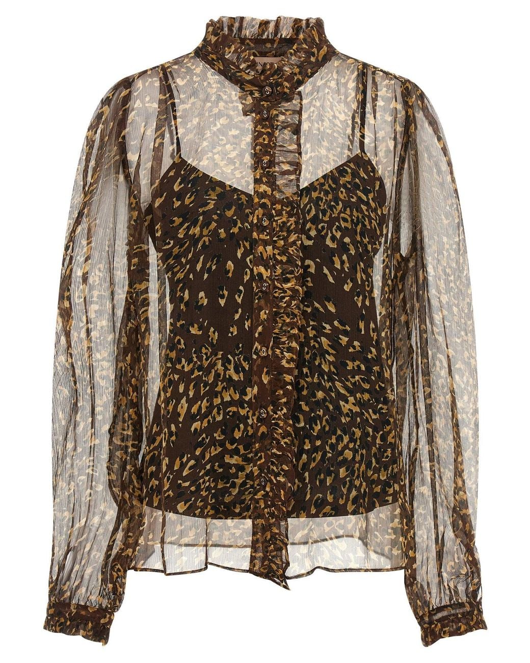 Twinset Brown Animal-Print Silk Creponne Blouse