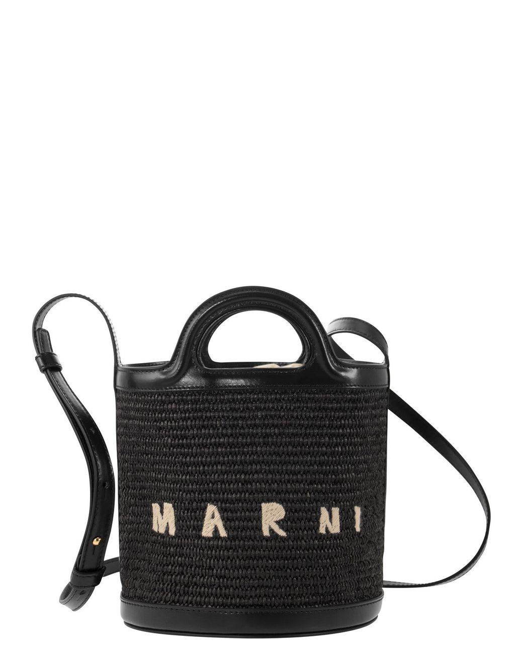 Marni Tropicalia - Raffia And Calfskin Bucket Bag in Black | Lyst