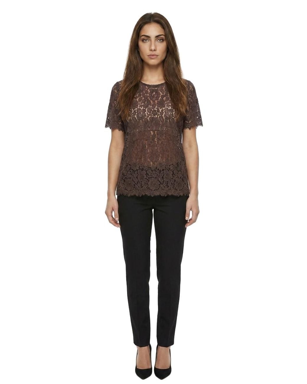 Dolce & Gabbana Brown Dolce & Gabbana Lace Short-Sleeve Blouse