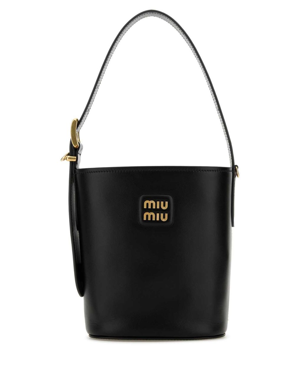 ショルダーバッグ・ポシェット MIU MIU LOGO LEATHER BUCKET BAG Logo leather-trimmed bucket bag in beige - Miu Miu | Mytheresa