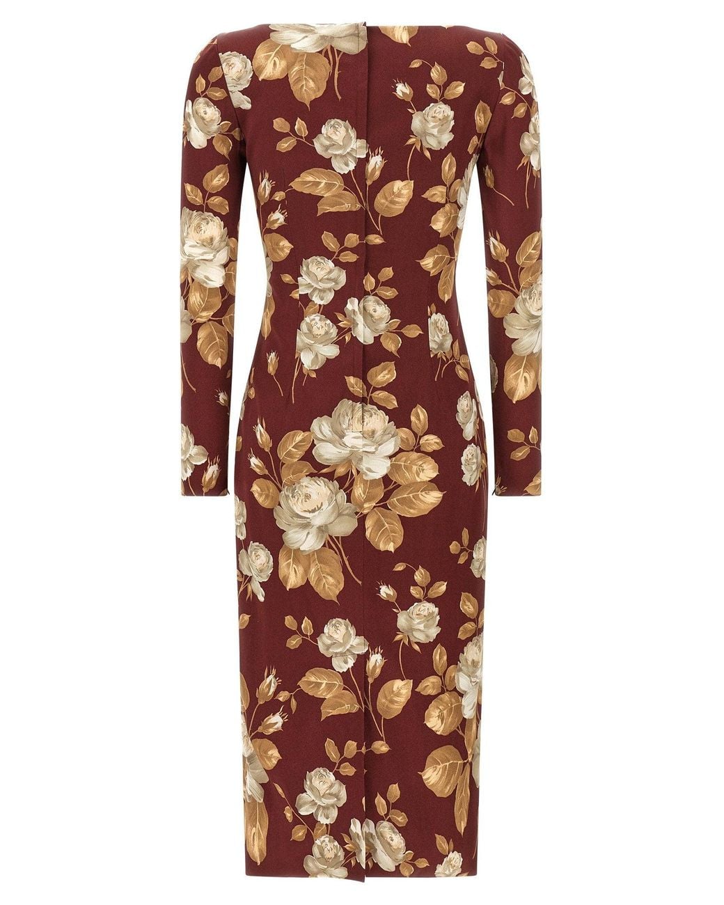 Dolce & Gabbana Red Dolce & Gabbana Rose-Print Silk Satin Dress