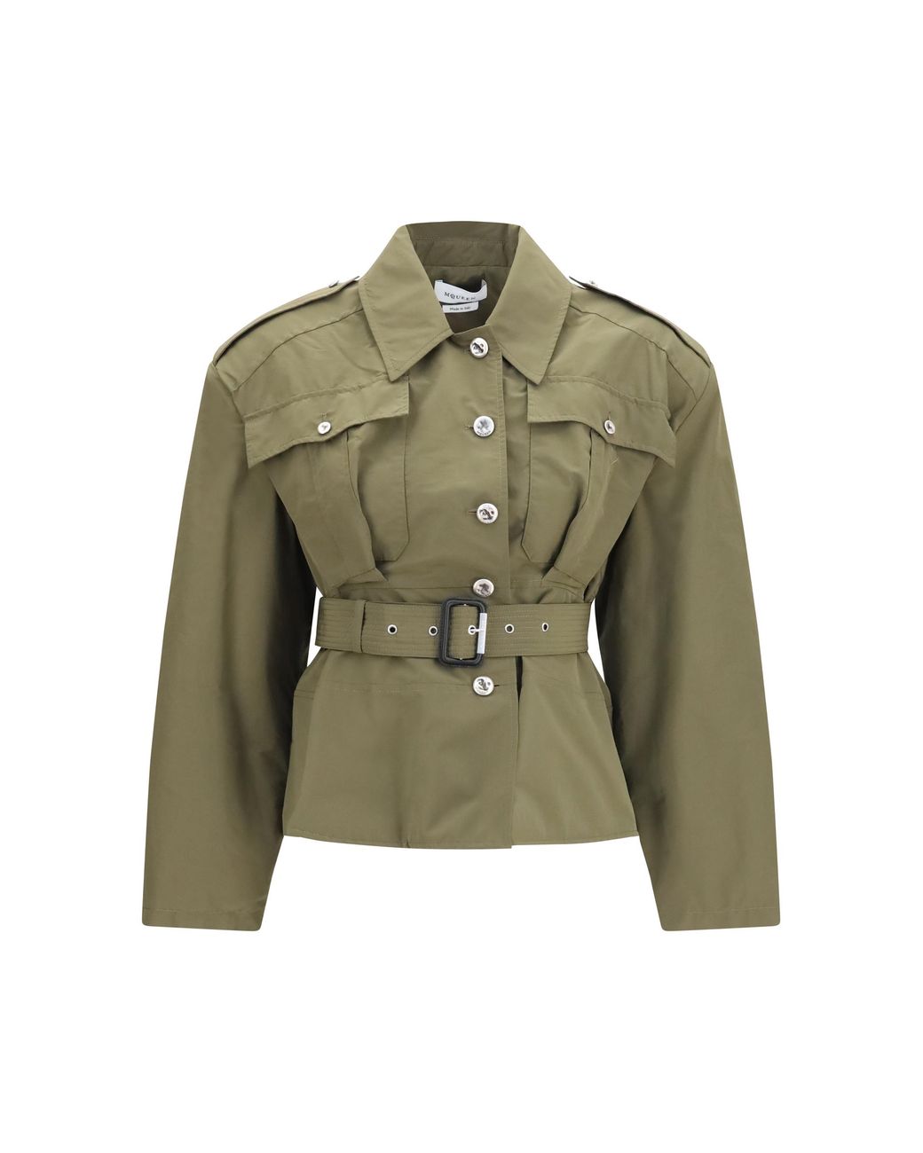 McQueen Green Cropped Belted High-Neck Jacket Cotton; Polyester
