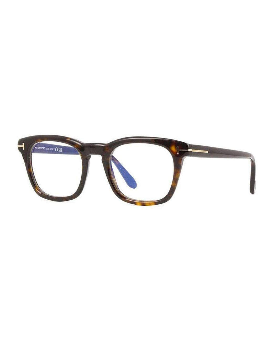 Tom Ford Brown Eyeglasses Square Full Rim, Dark Havana Frame And Clear Light Block Lens Ft5870-B052 for men