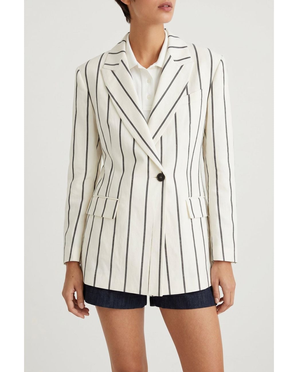 Brunello Cucinelli White Striped Linen Blazer