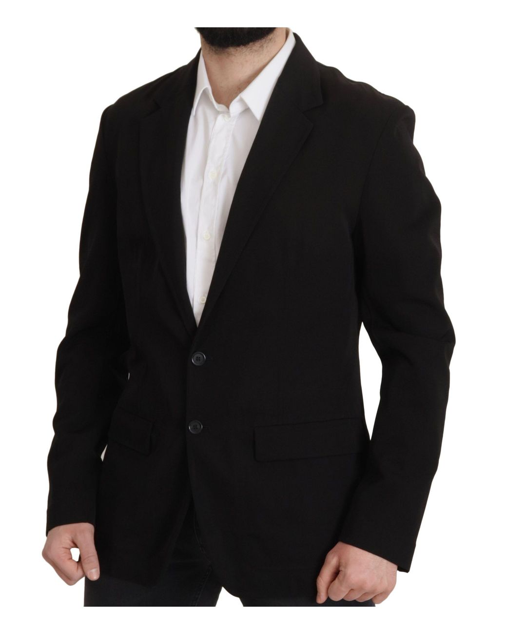 Dolce & Gabbana Black Wool Single Breasted Coat Blazer Virgin Elastane Clothing for men