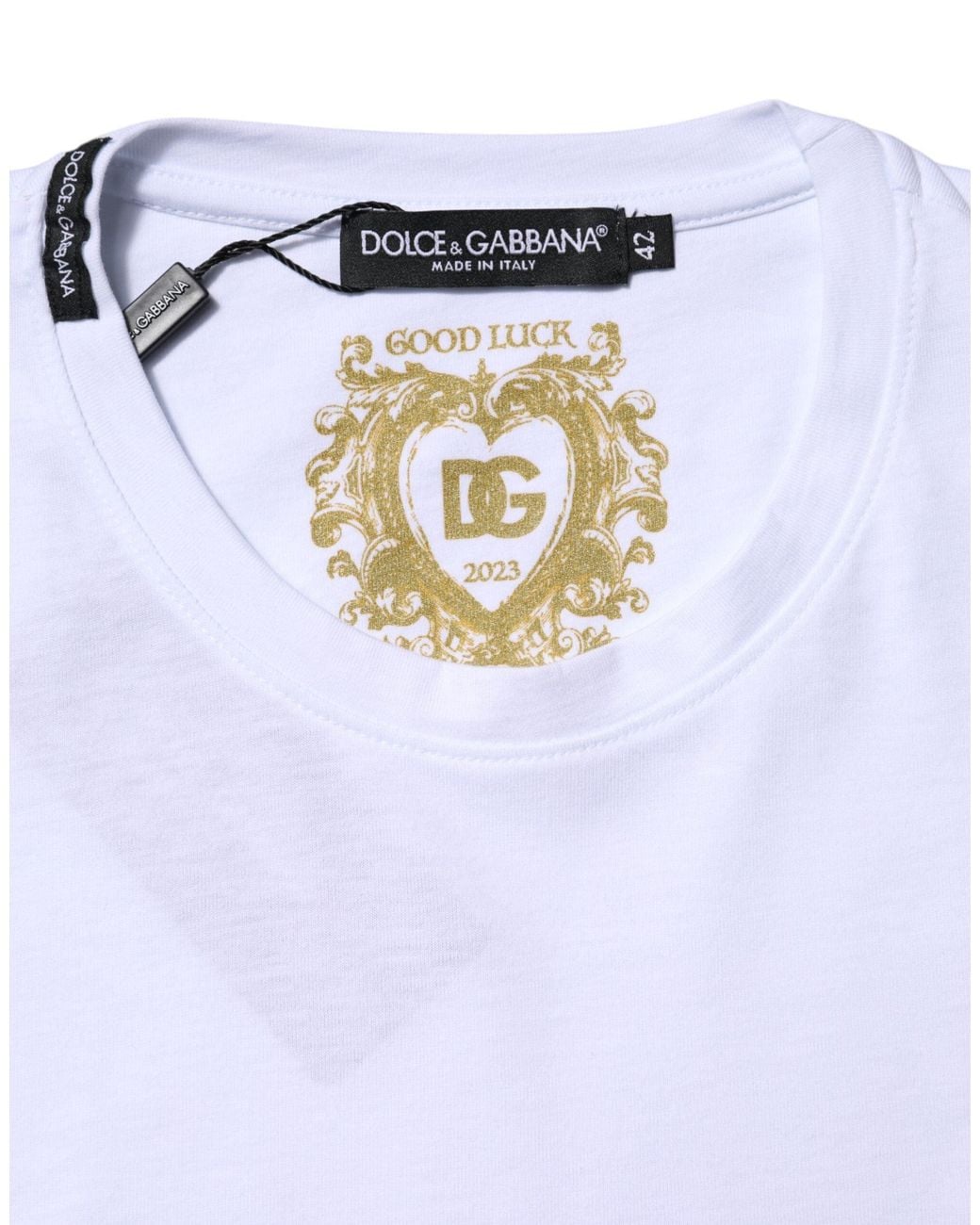 Dolce & Gabbana Purple White Cotton Goodluck 2023 Crew Neck T