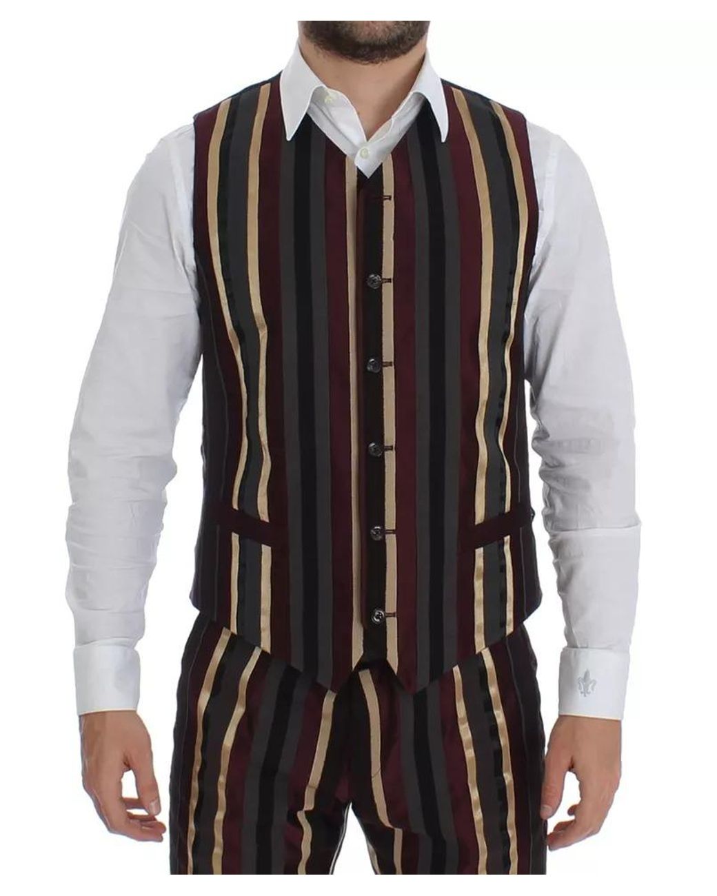 Dolce & Gabbana Black Striped Runway 3 Piece Slim Fit Vest Suit for men