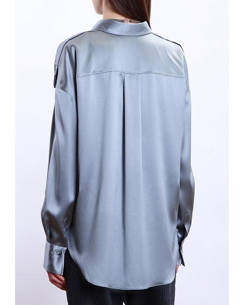 Brunello Cucinelli Blue Satin Button-Up Shirt