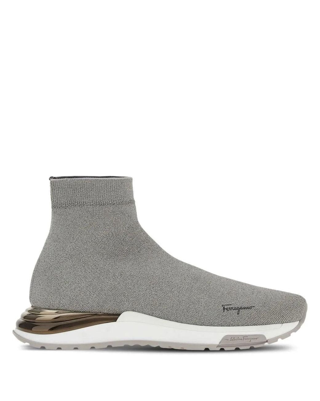 Ferragamo Gray Logo-Print Sock Sneakers 030177753455