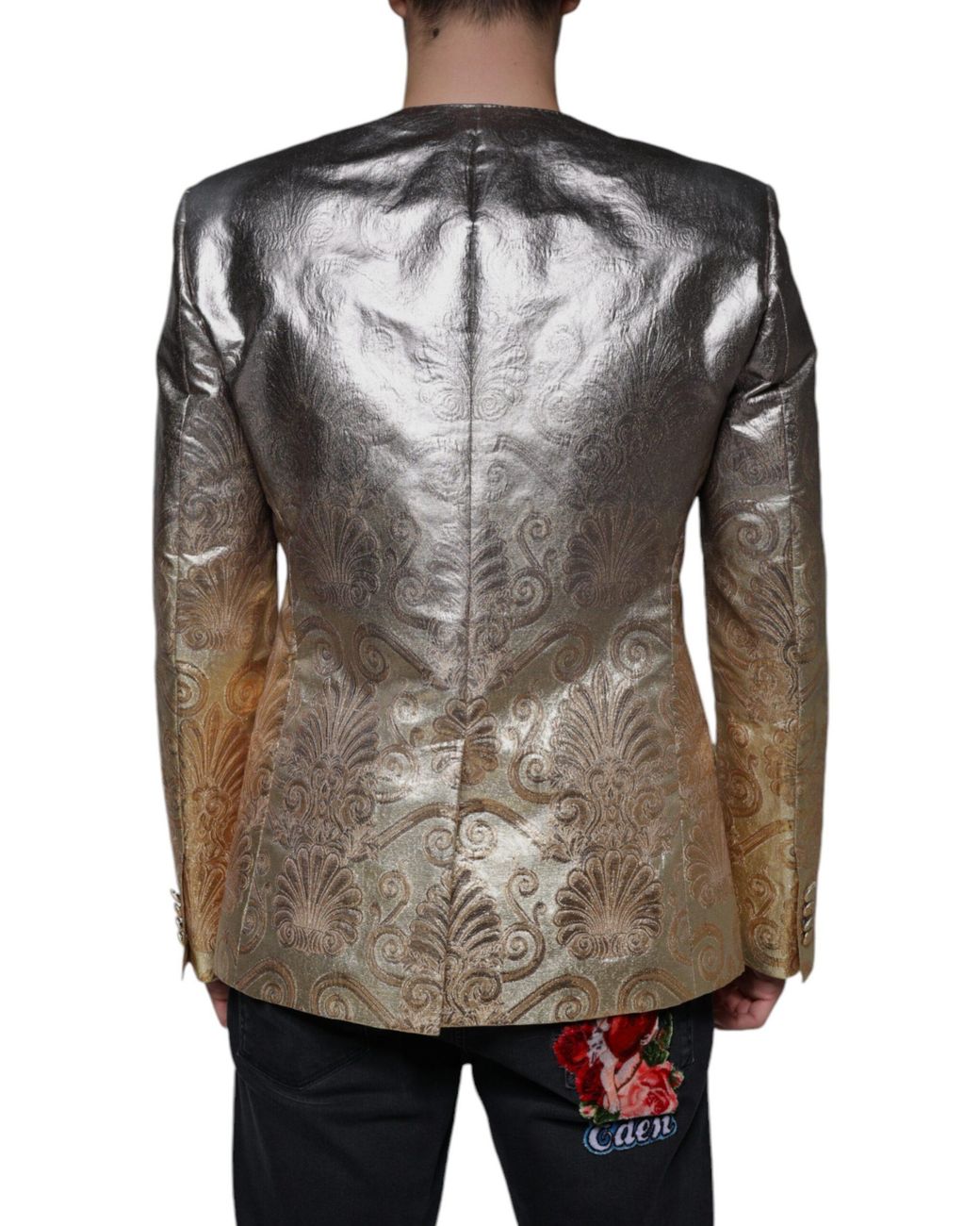 Dolce & Gabbana Gray Jacquard Single Breasted Dress Blazer for men